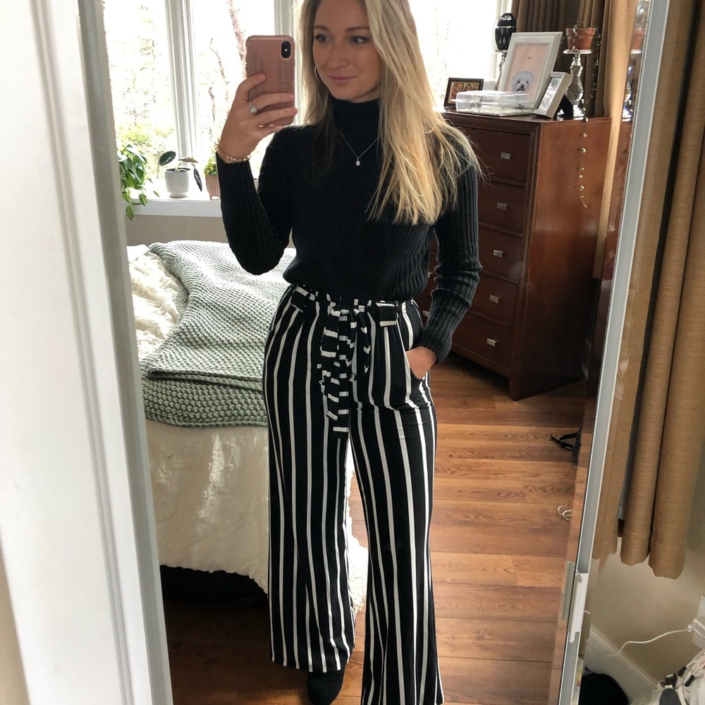 Black and White Striped Women's Pants